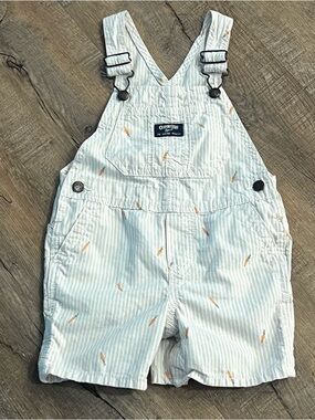 OshKosh B'gosh Stripe Shortalls with Orange Carrot Print - baby boy girl 24 mo